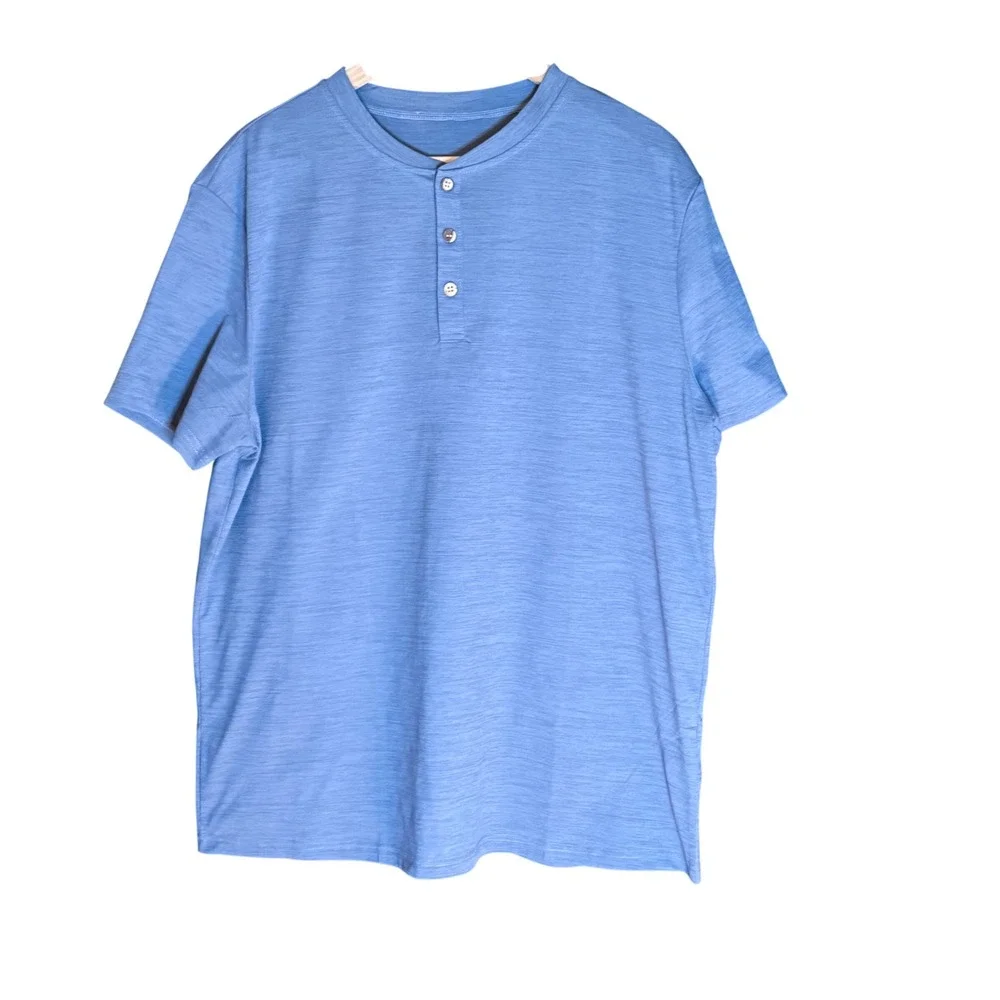 Mens Blue Short Sleeve Henley T-Shirt Casual Soft Jersey Top Size XL‎